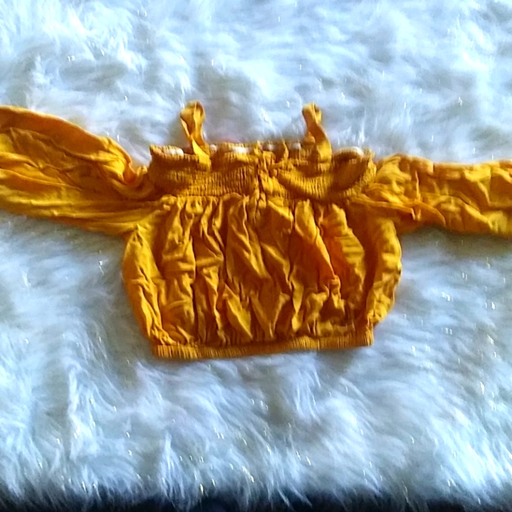 Yellow off the shoulder crop top size 10-12Y